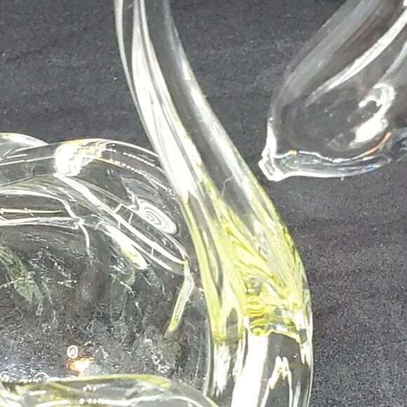 Chalet Glass Vintage Hand Blown Clear Yellow Textured Base Art Glass Swan Dish - Picture 4 of 12